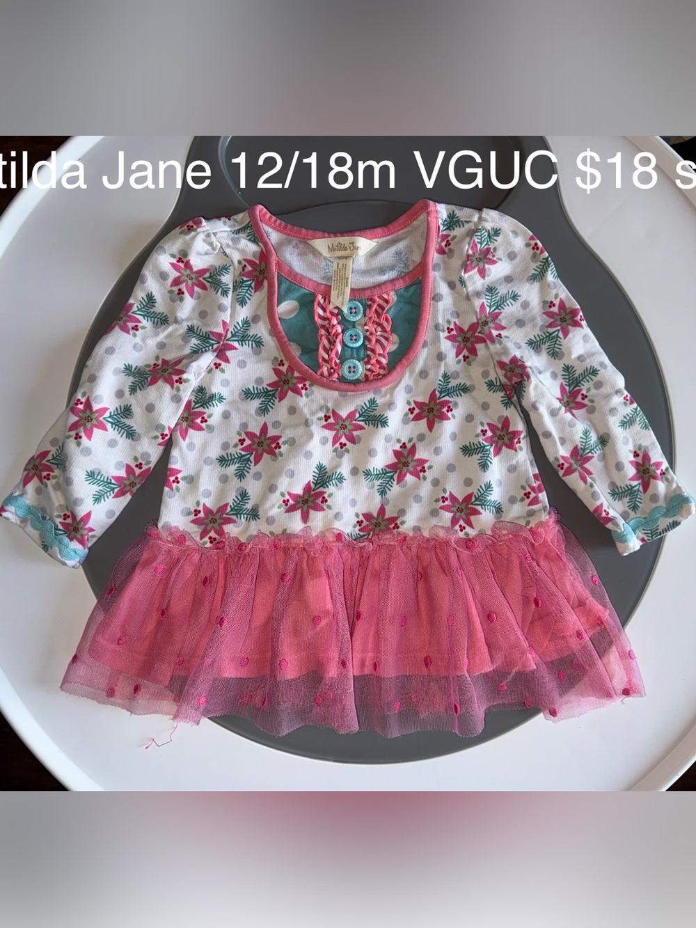 Matilda Jane Pink & Teal Floral Tulle Peplum Top/Dress